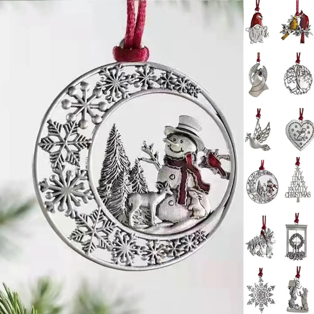 Double-Sided Metal Snowman Pendant Santa Claus Snowflake Solid Pewter Christmas Tree Ornament Decorative Printing