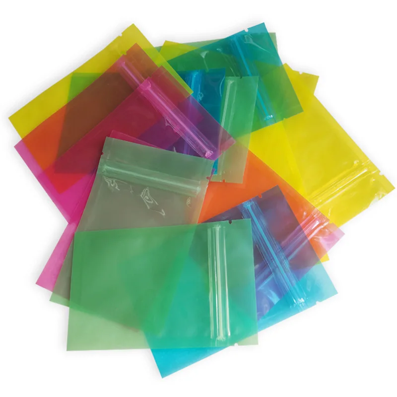 100pcs Colorful Transparent Poly Small Zip Lock Pouches Package Bags for Jewelry Flat Plastic Ziplock Gift Bag