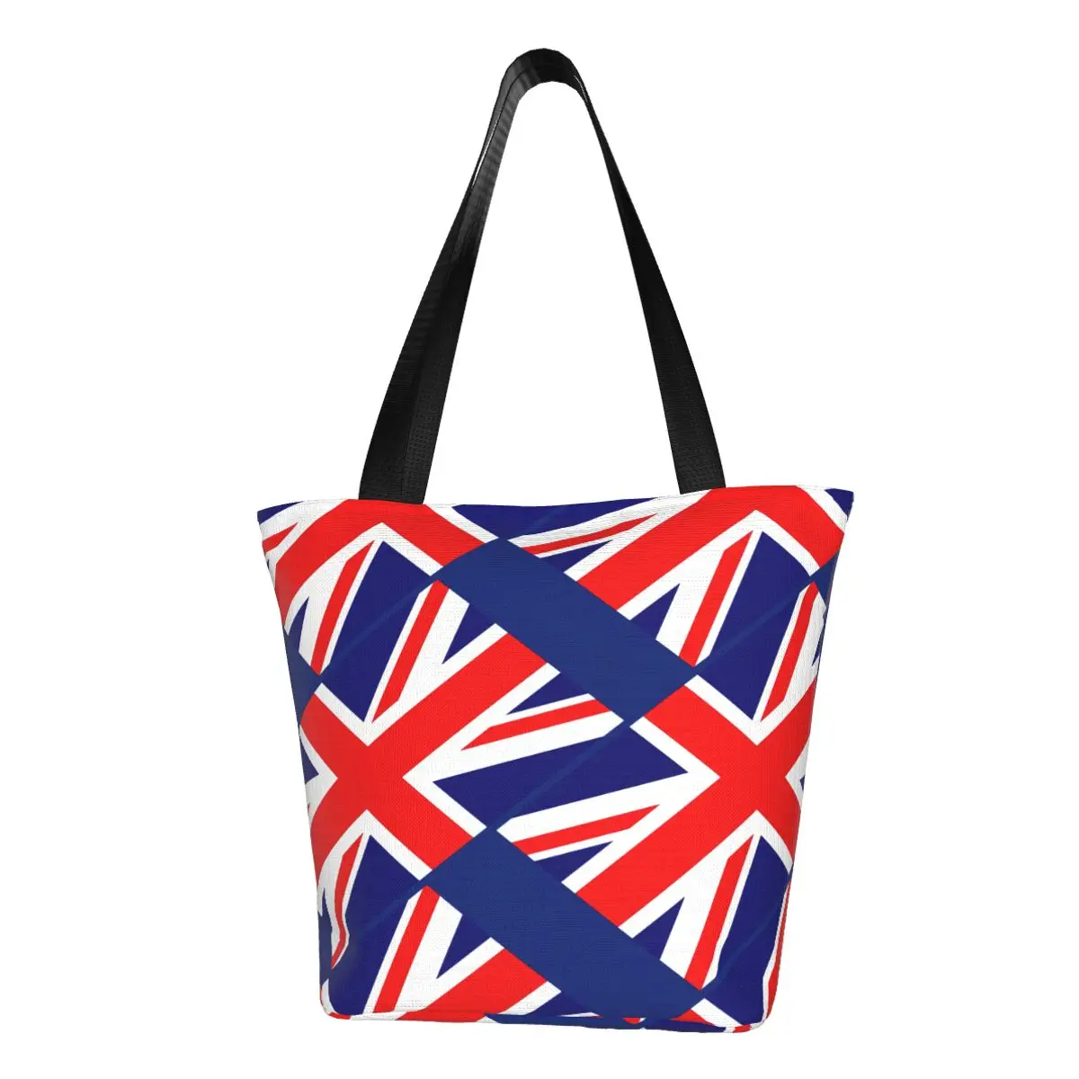 Custom British Flag Grocery Tote Shopping Bags Women Funny Union Flag Canvas Shoulder Shopper Bags Big Capacity Handbags