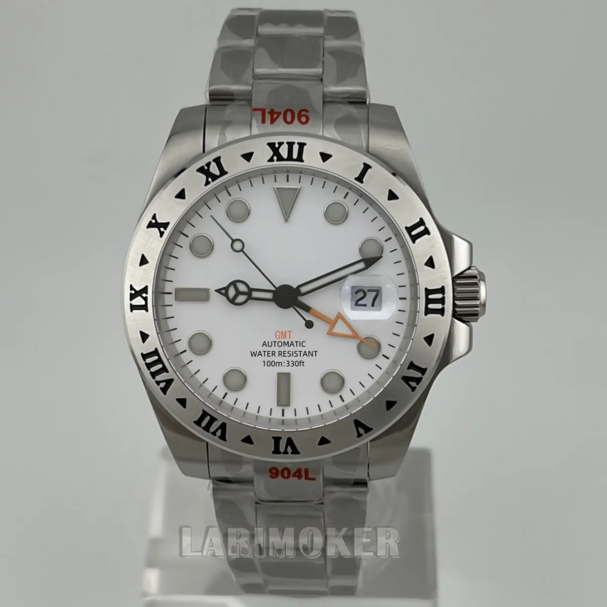 NH34 40MM GMT men's automatic mechanical watch Roman numerals fixed bezel sapphire glass black/white dial water-resistant watch