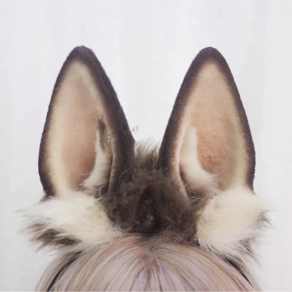Handmade Dairy Cosplay Costume Lolita Acessories Headwear Brown Gray Black White Beast Bunny Rabbit Ears Hairhoop Tail
