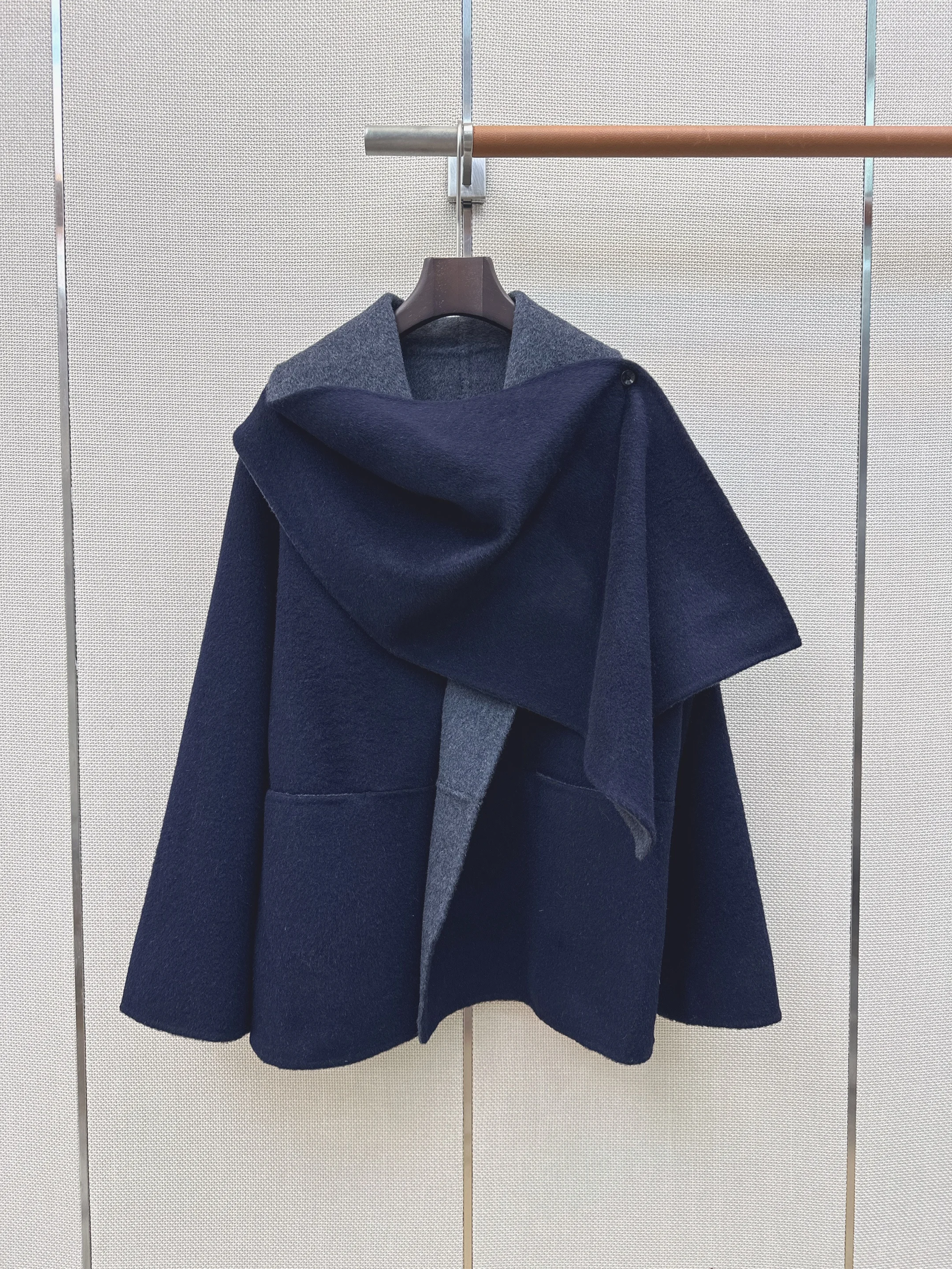 2026 Autumn‑Winter Shawl‑decorated Mid‑length Double‑Sided Wool Coat, Elegant H‑silhouette, Simple Relaxed Handsome & Elegant, H