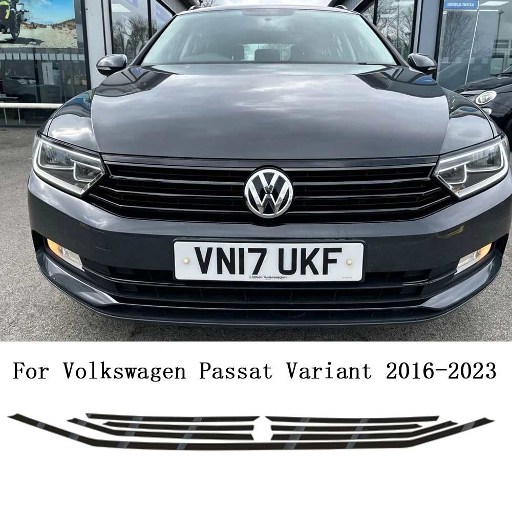Glossy Black Chrome Delete Grille Cover Film For Volkswagen Passat Variant 2016-2023 Front Mesh Wrap Protector Sticker Car Decal