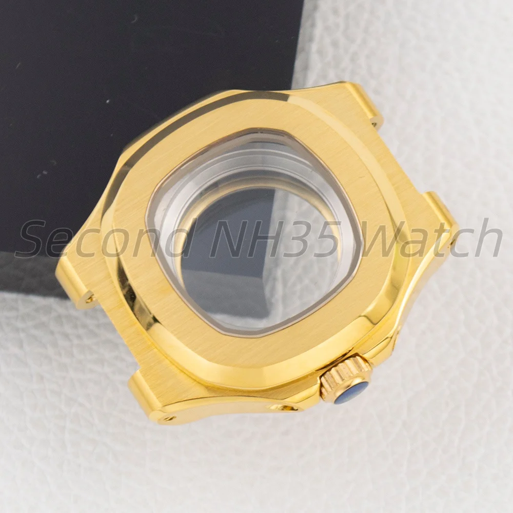 Ladies Gold 35mm Square NH05 Case Sapphire Glass For Nautilus 22.3mm Dial Fit NH05 NH06 Movement Stainless Steel Strap Mod Parts