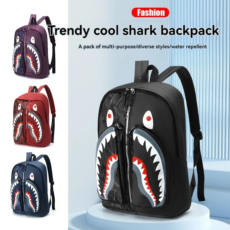 New camouflage backpack Shark backpack trend couple bags to match students children backpack