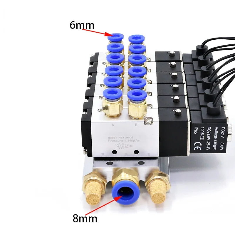 Magneetventiel Meerwegcombinatie 4V110-06 Spruitstukstations DC12V 24V AC220V Met fittingen 5-poorts 2 positie magneetventielen