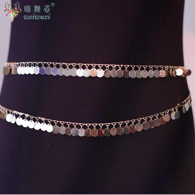 Accesorios de práctica de danza del vientre para mujer, cadena de Metal con lentejuelas para el ombligo, cadena de cintura para danza Oriental para adultos y niños