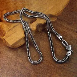 QN Silver Color Fox Tail Necklace Dominant Men's Retro Men's Simple Rough Sweater 5mm Chain Necklaces for WomenFashion Jewelry