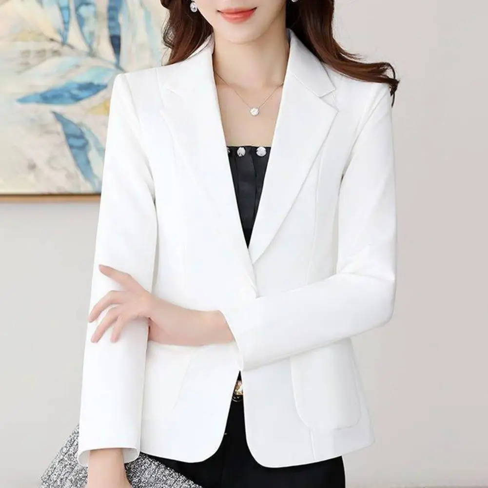 S-4XL Women Autumn Blazer Solid Color Lapel Single Button Cardigan Warm Formal V Neck Plus Size Office Lady Business Suit Coat