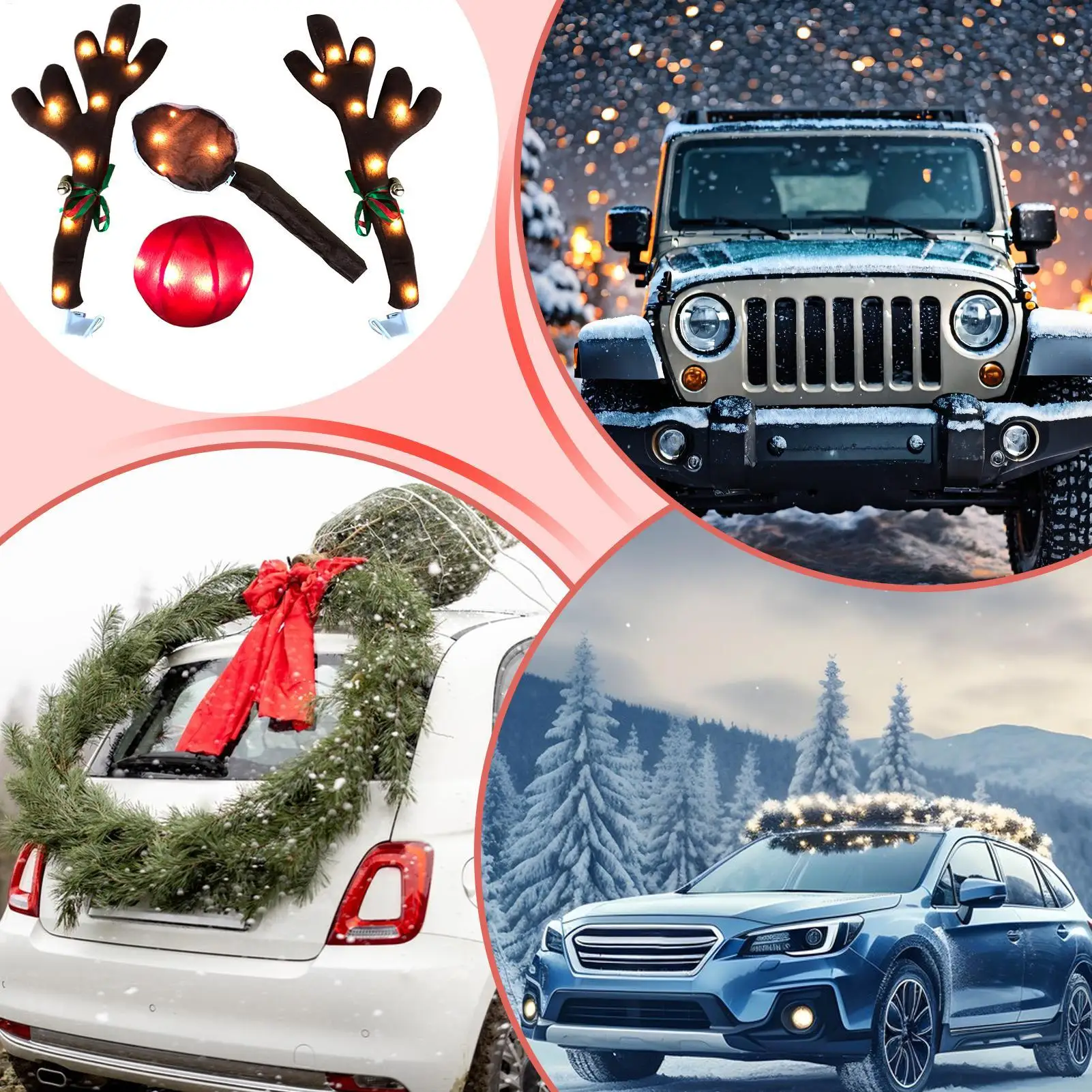 

Car Reindeer Antler Kit Festive Costume With LED Lights Reindeer Christmas Decoration For Holiday Van Party Seasonal Celebration