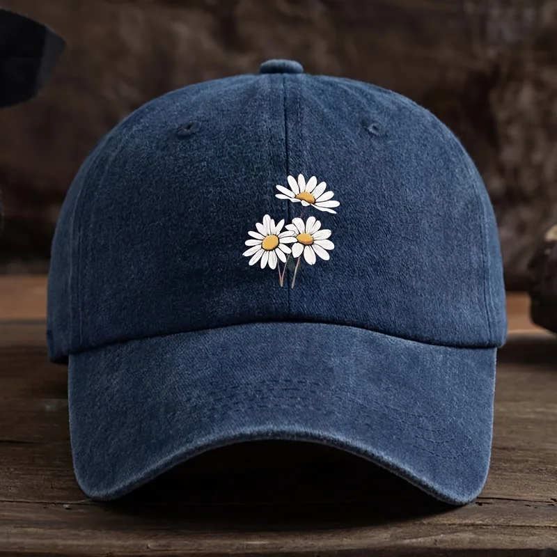 Three Daisy Print Baseball Caps for Men and Women, Outdoor Hats That Are Fashionable and Versatile,duckbill Caps That Are Trendy