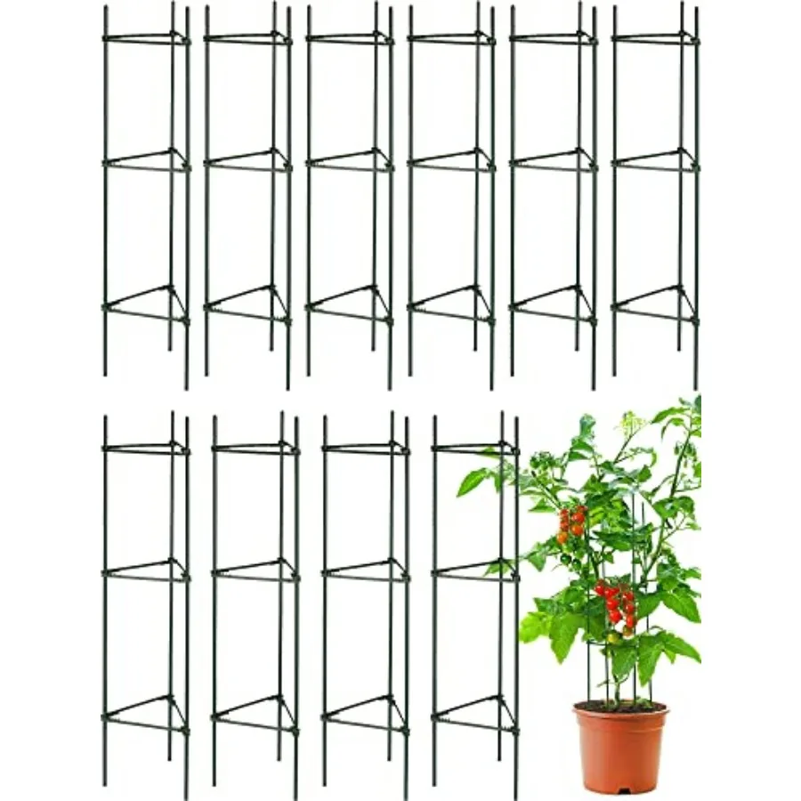 

10 Packs Tomato Cages for Garden Support Up to 48" Tomato Plant Stakes Support with Adjustable Snap Arms Clips Plastic Coated A