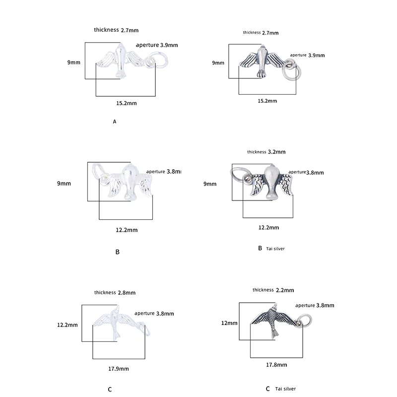 Charms 925 Silver Swallow Pigeon Small Bird Necklace Pendant Cute Handmade DIY Accessories Charms for Bracelet Plata 925