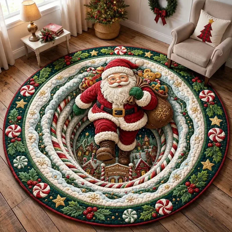 VIKAMA Christmas Wreath Holly Round Round Rug Soft Warm Non Slip Living Room Non Slip Backing Home Organization Home Decor