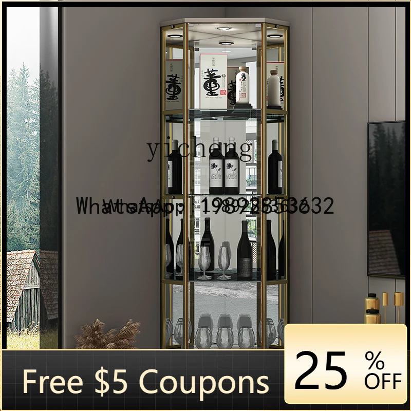 BB Light Luxury Corner Glass High-End Fan-Shaped Display Wall Corner Living Room Floor Corner Wine Cabinet