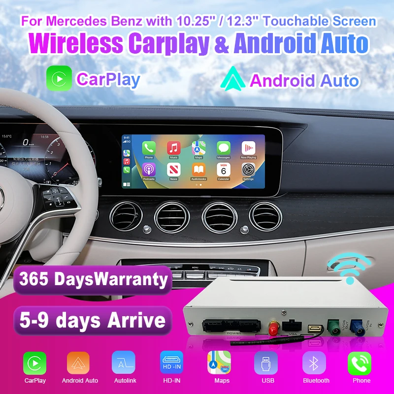 

Беспроводной CarPlay Android Auto 2024 для Mercedes Benz A B C E CLS CLA GLA GLB Class NTG6.0 2019-2023 с зеркальной связью Airplay