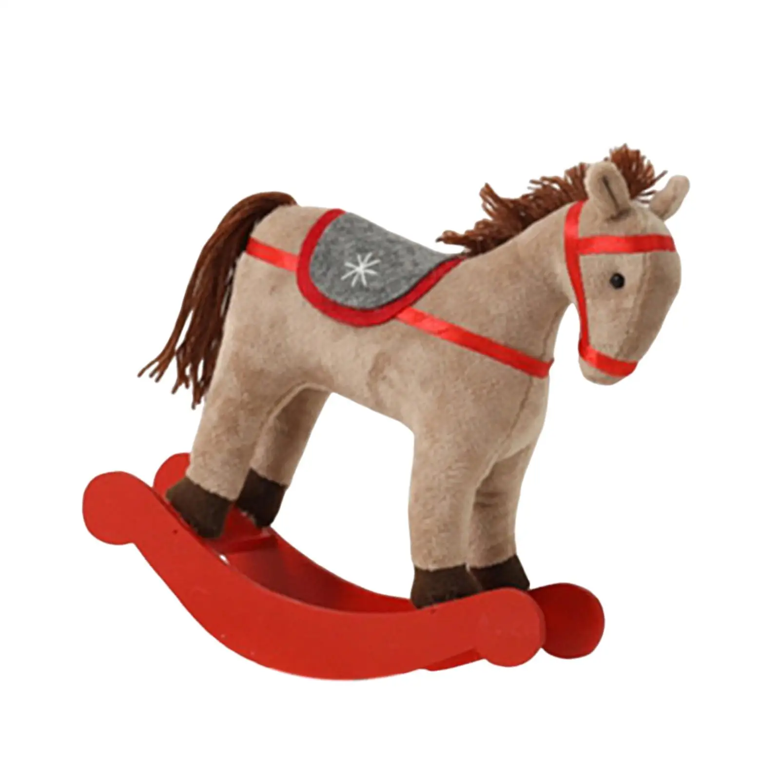Christmas Rocking Horse Plush Toy Wood Base Christmas Tree Toys for Christmas Village Accessories Display