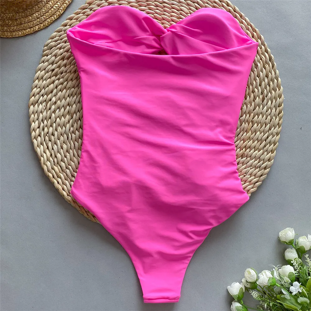 Sexy Rose Red Cross Bandage Swimwear One Piece Swimsuit Women 2024 Hollow Out Bathing Swimming Suit Monokini Beach Wear Bather