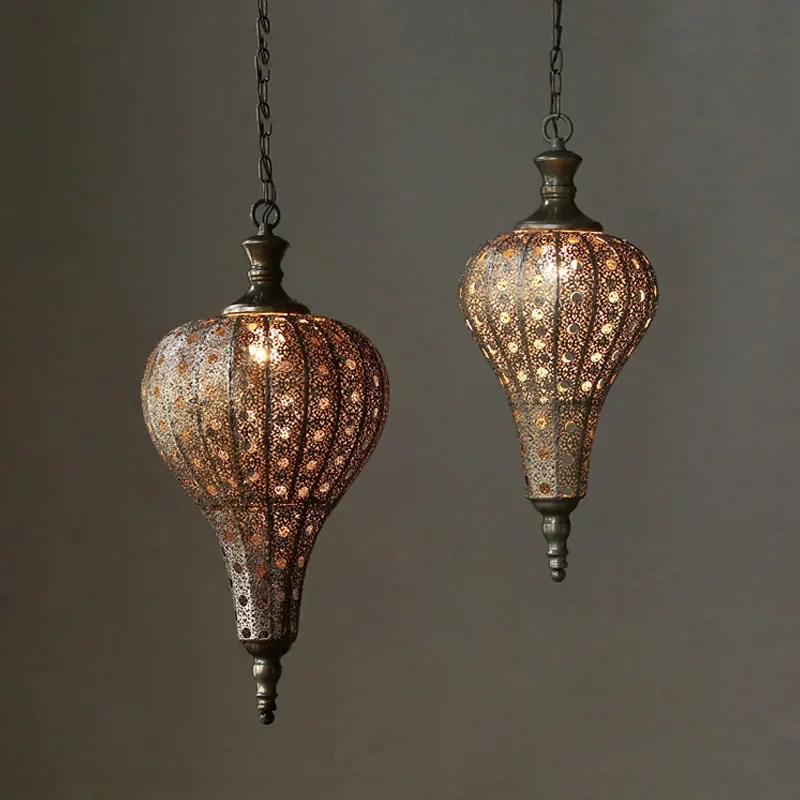 Wrought Iron Lantern Chandelier Lights for Southeast Asia Bar Cafe Industrial Restaurant Decor Creative Simple Bird Cage Light