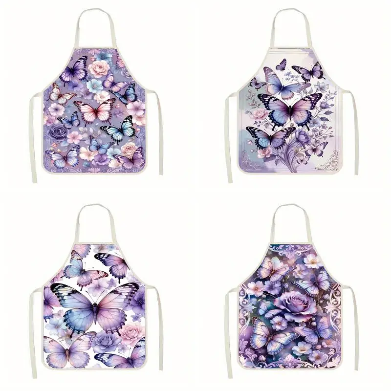 

Льняной фартук с изображением бабочек и цветов, подходит для приготовления пищи, общения родителей и детей, рисования и других занятий.
