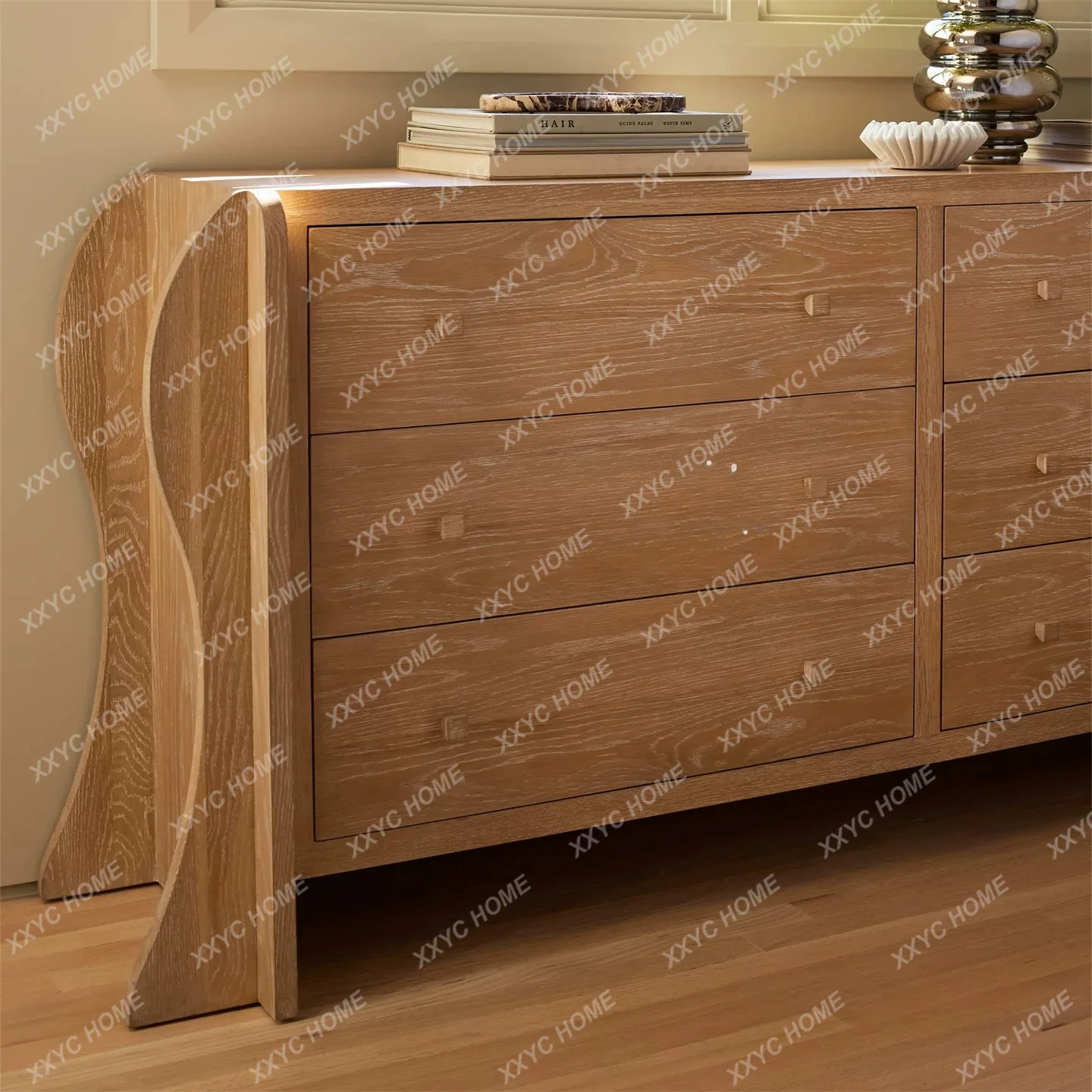 Solid wood retro model room, living room chest, simple wall locker, household bedroom bedside cabinet