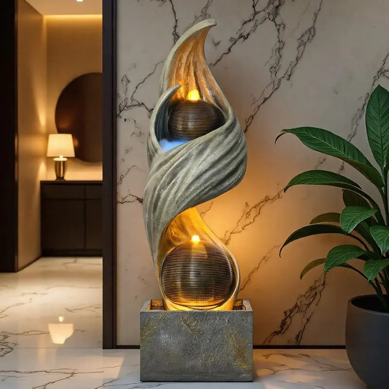 Floor-to-ceiling flowing water ornament simulation pottery pot light luxury high-end living room entrance decoration fountain