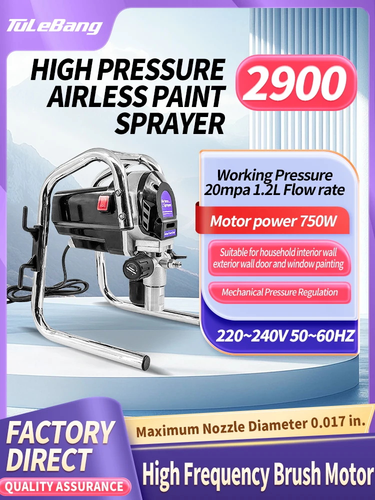 

Portable DIY high-pressure airless spraying machine 2900 power 750W flow rate 1.2L household wall door and window painting