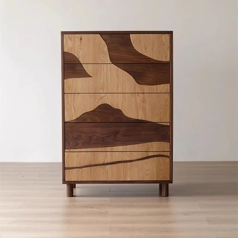 Medieval black walnut solid wood chest of drawers, living room against the wall, entrance cabinet, side cabinet, bedroom, bedsid
