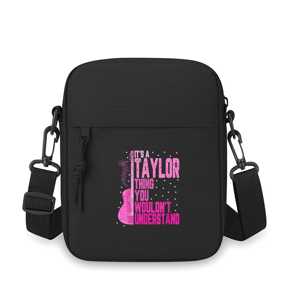 Pink guitar on starry background Men Crossbody Bag Single Shoulder Women Cartoon Anime Film Printing Design Unisex