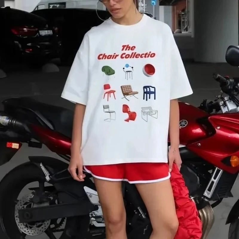 

Y2k Современные футболки с стульями середины века, уличная одежда в стиле Харадзюку, футболки с рисунком, женские модные хлопковые топы, осенне-зимняя внутренняя одежда