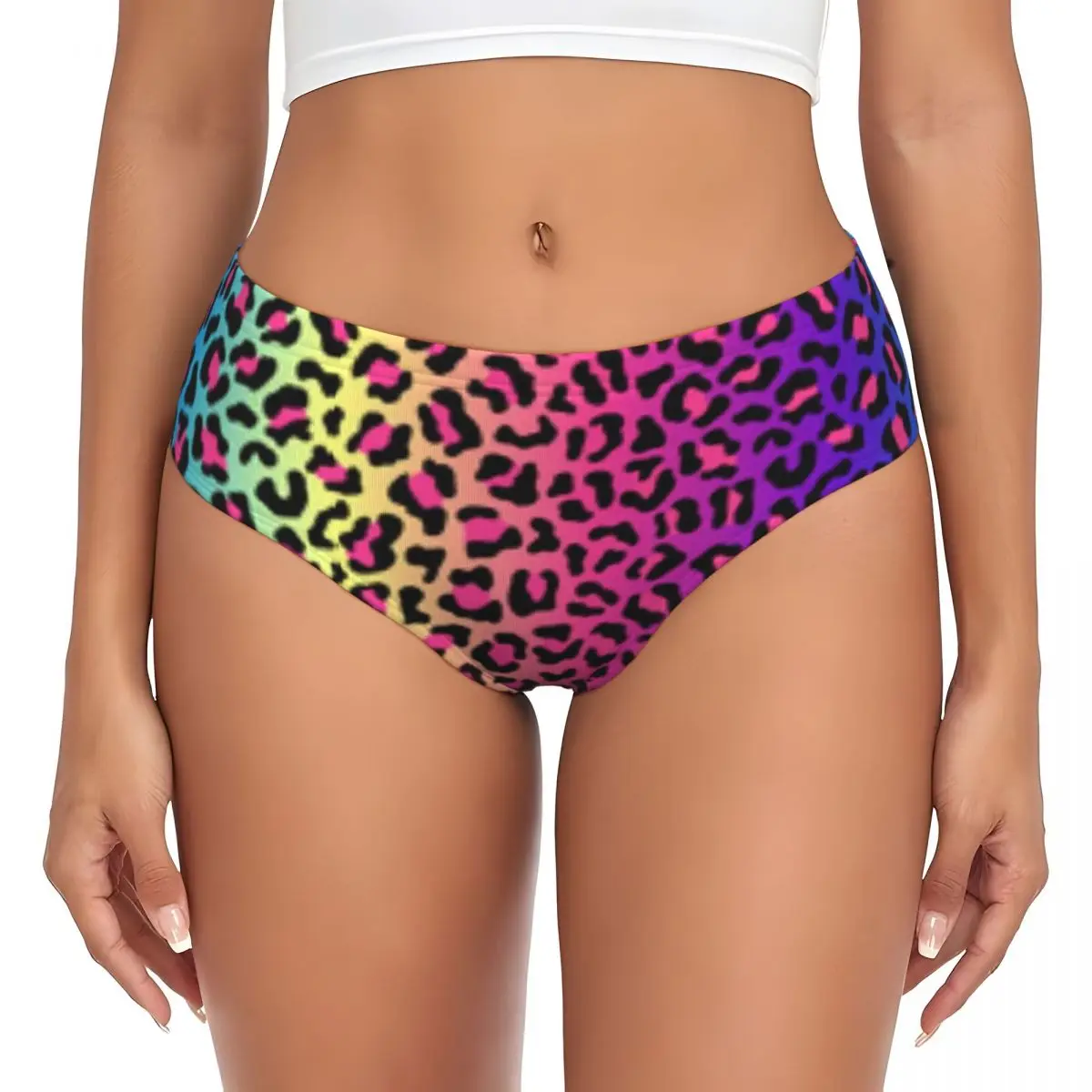 Custom Women Rainbow Leopard Tiger Cheetah Print Pattern Brief Panties Female Soft Underwear Underpants
