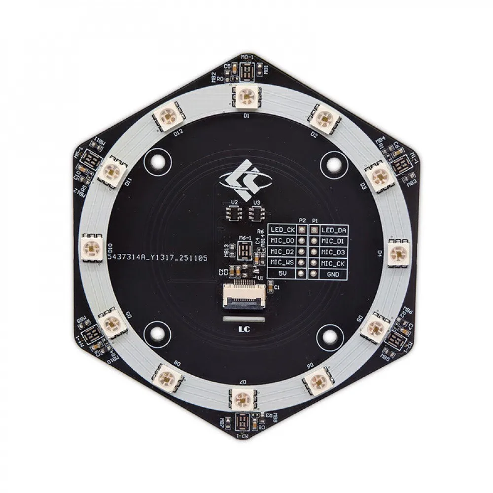 6+1 Mic Array Microphone Module 12 RGB LEDs I2S SI4030B Sound Source Localization Voice Recognition for K210 Development Board
