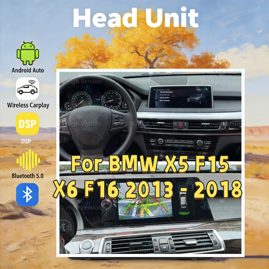12.3Inch Android 15.0 CarPlay Qled Screen For BMW X5 F15 X6 F16 2014-2018 Bluetooth 5.0 Car Multimedia Player GPS Navi Head Unit