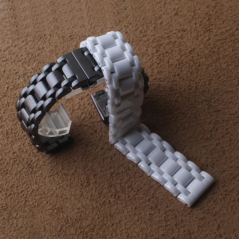 16mm 21mm White Ceramic Watchband Watch strap Wristband Bracelet with Stainless Steel Buckle fit longines quartz accessories new