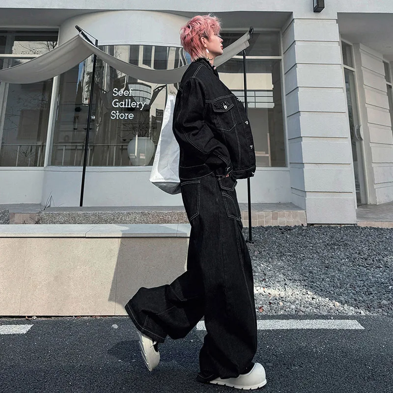 LUZHEN 2026 Spring Solid Color Two-piece Sets Men Fashion Handsome Wide Leg Trousers Original Stripe Outline Casual Coat JY5920