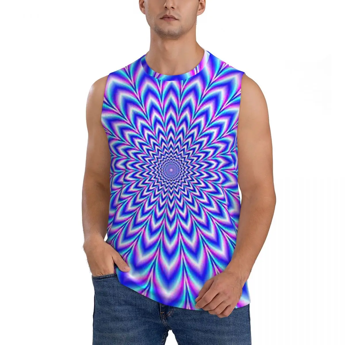 Psychedelic Pulse In Blue And Pink Men Sleeveless Tank Tops Quick Dry Breathable Gym Fitness Running Summer Casual Sport Vest