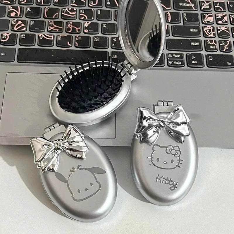 1PC Hello Kitty Sanrio Folding Hair Comb Hair Styling with Mirror My Melody Cinnamoroll Anime Portable Travel Small Comb Tools