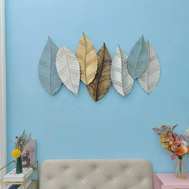 Modern 3D Metal Wall Art Colored Leaves Home Living Room Decoration
