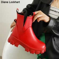 Autumn Winter Chelsea Boots Women Platform Black Red White Ankle Boots for Women Fur Short Chunky Punk Gothic Shoes Brand New