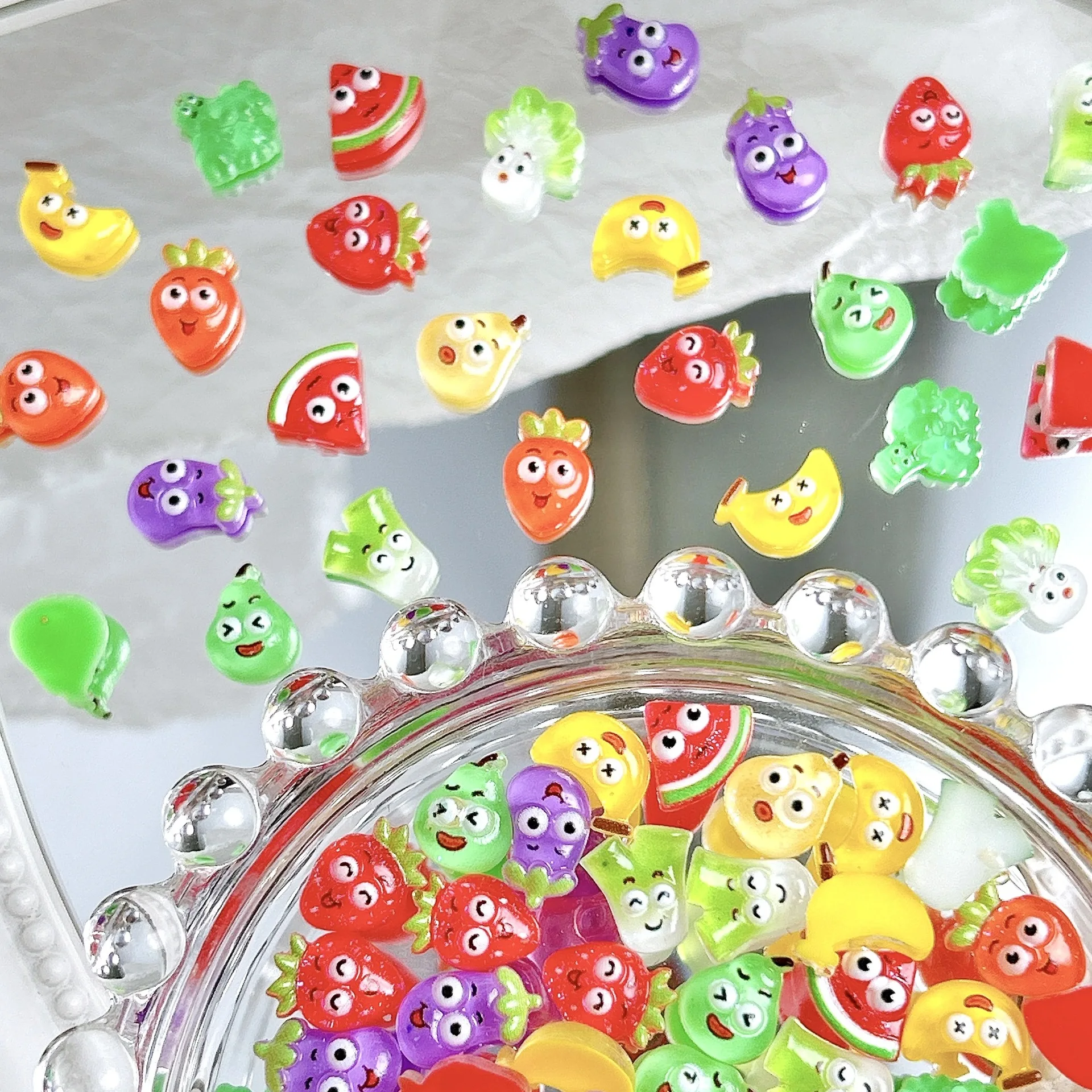 2025 جديد الراتنج ثلاثية الأبعاد الفاكهة الخضار مسمار السحر الكرتون الفراولة البطيخ أرقام اضغط على مسمار الفن اكسسوارات DIY بها بنفسك الحرف اليدوية