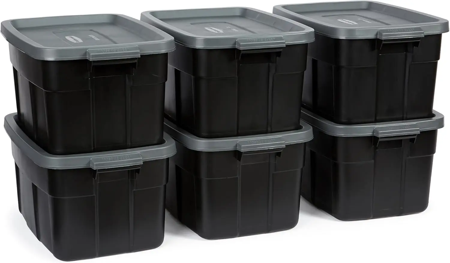 

Heavy Duty Black Storage Bins with Lids Stackable Large Capacity Durable Multipurpose 14 Gallon 6 Pack