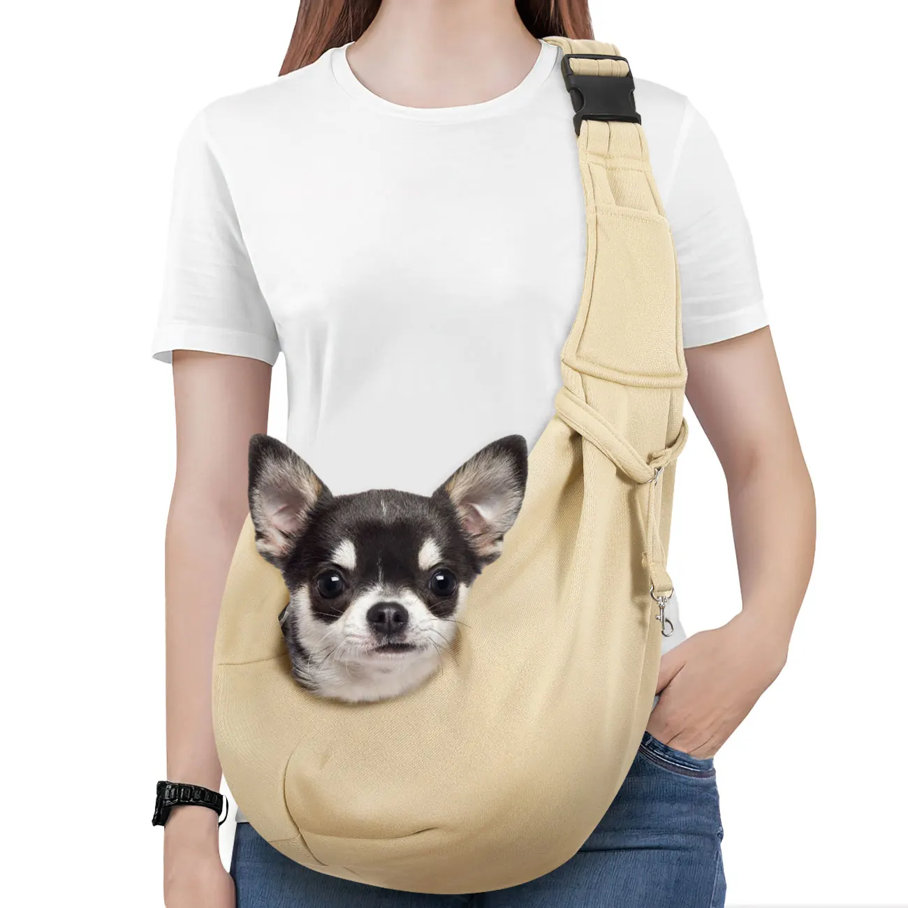 Pawaboo Small Dog Sling Carrier Reversible Hands Free Dog Sling Carrier for Puppy Sling Carrier with Adjustable Strap Buckle