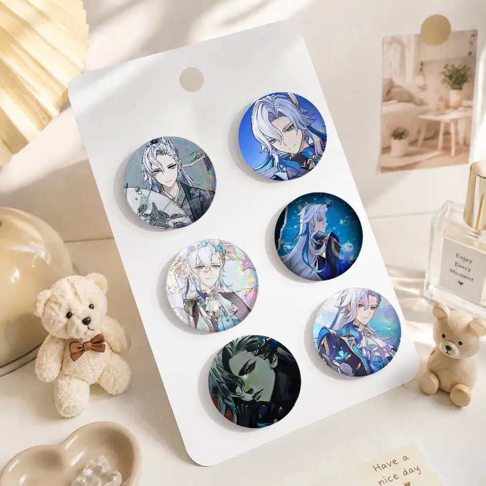 A-Genshin Impact Neuvillette Snap-in Pins Cartoon Character Round Creative Brooches For Backpack Accessories Jewelry Gifts