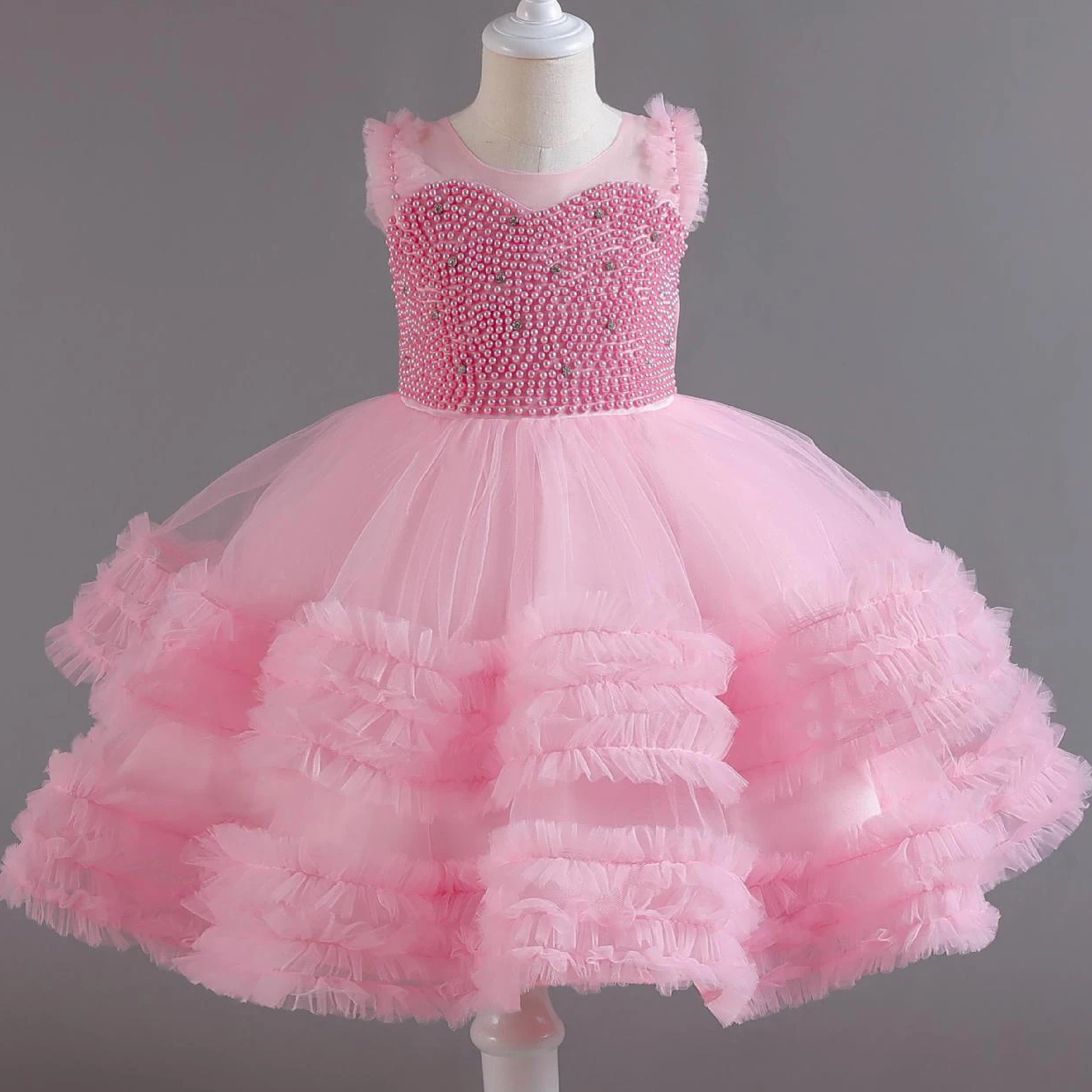 

Shiny Toddler Little Girls Beaded Ruffled Wedding Flower Girl Birthday Party Pageant Dance Party Gown Y22020