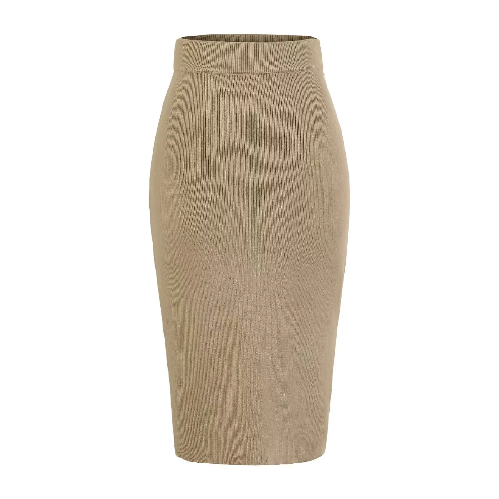Damska seksowna spódnica bodycon o średniej długości, z wysokim stanem, elastyczna, dzianinowa, dopasowana, jesienno-wszechstronna, wyszczuplająca, o długości do połowy łydki.