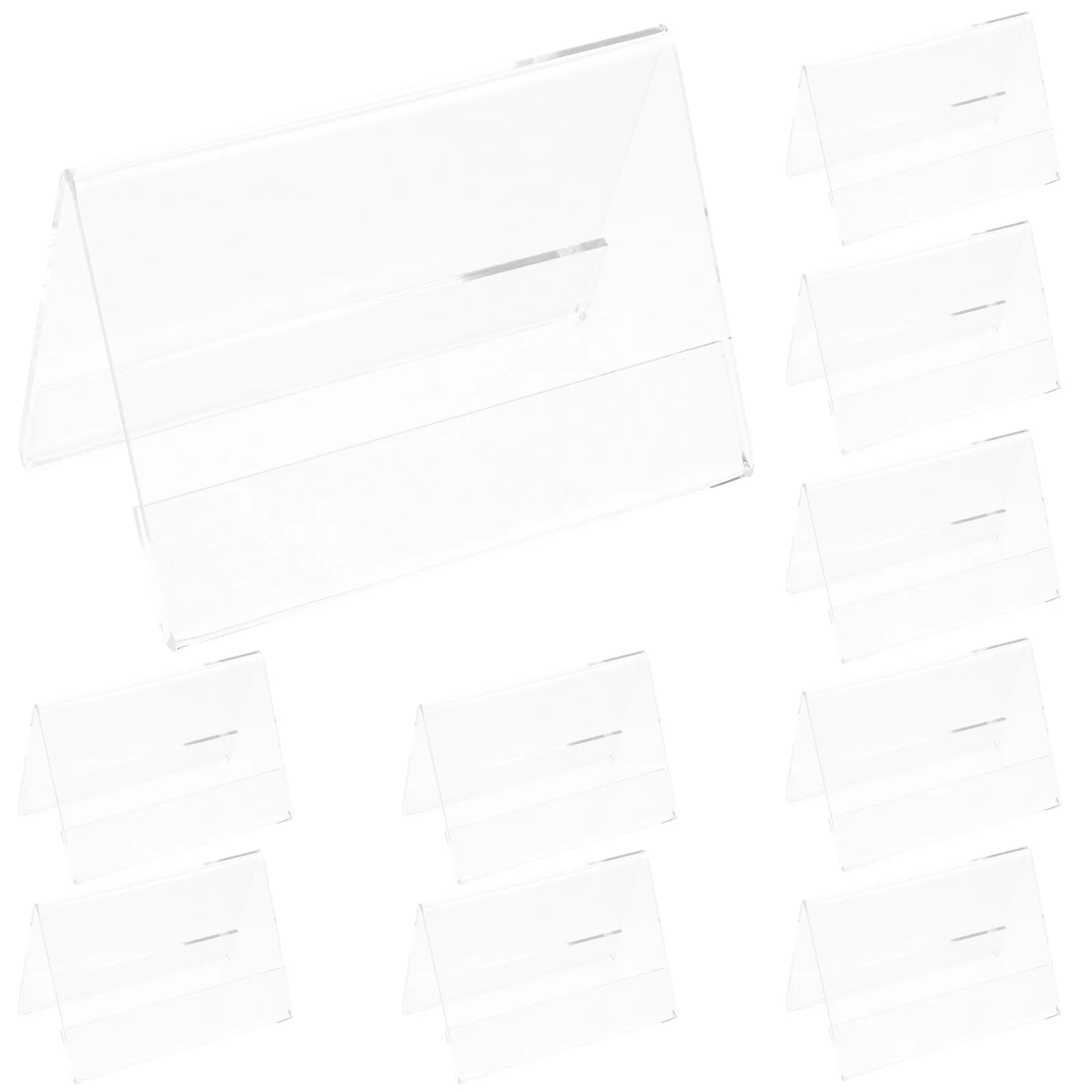 

10Pcs Acrylic Clear Triangular Name Card Holders Double Sided Desk Display Stand for Meetings Conferences Professional Use
