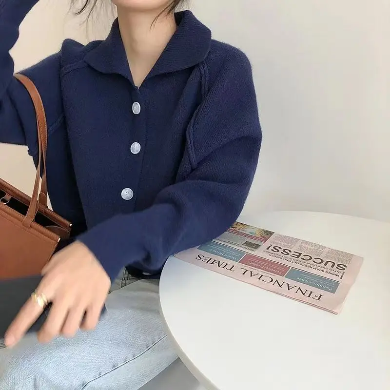 Pull en tricot épais à col rétro, couleur unie, Style paresseux d'automne