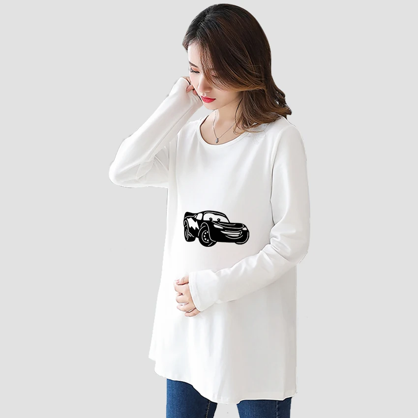 

Car Funny Printed Customized Pregnant T-Shirt Girl Maternity Pregnancy Flattering Long SleeveShirt Mom Women Add Your Design