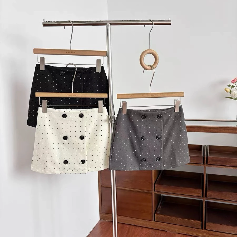 Women's Summer Elegant Polka Dot Double Breasted Mini Skirt Lady Streetwear High Waist A Line Short Skirt