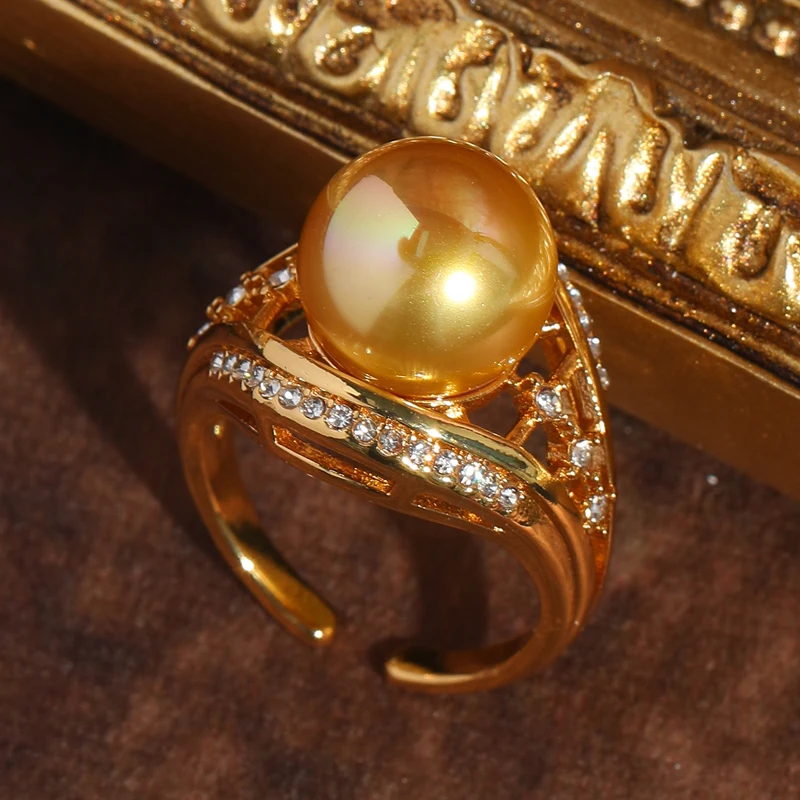 خمر الذهب اللون خواتم اللؤلؤ الزفاف الشمبانيا للنساء حجر الراين قابل للتعديل جودة المجوهرات الفاخرة مصمم الهدايا 2025 #1